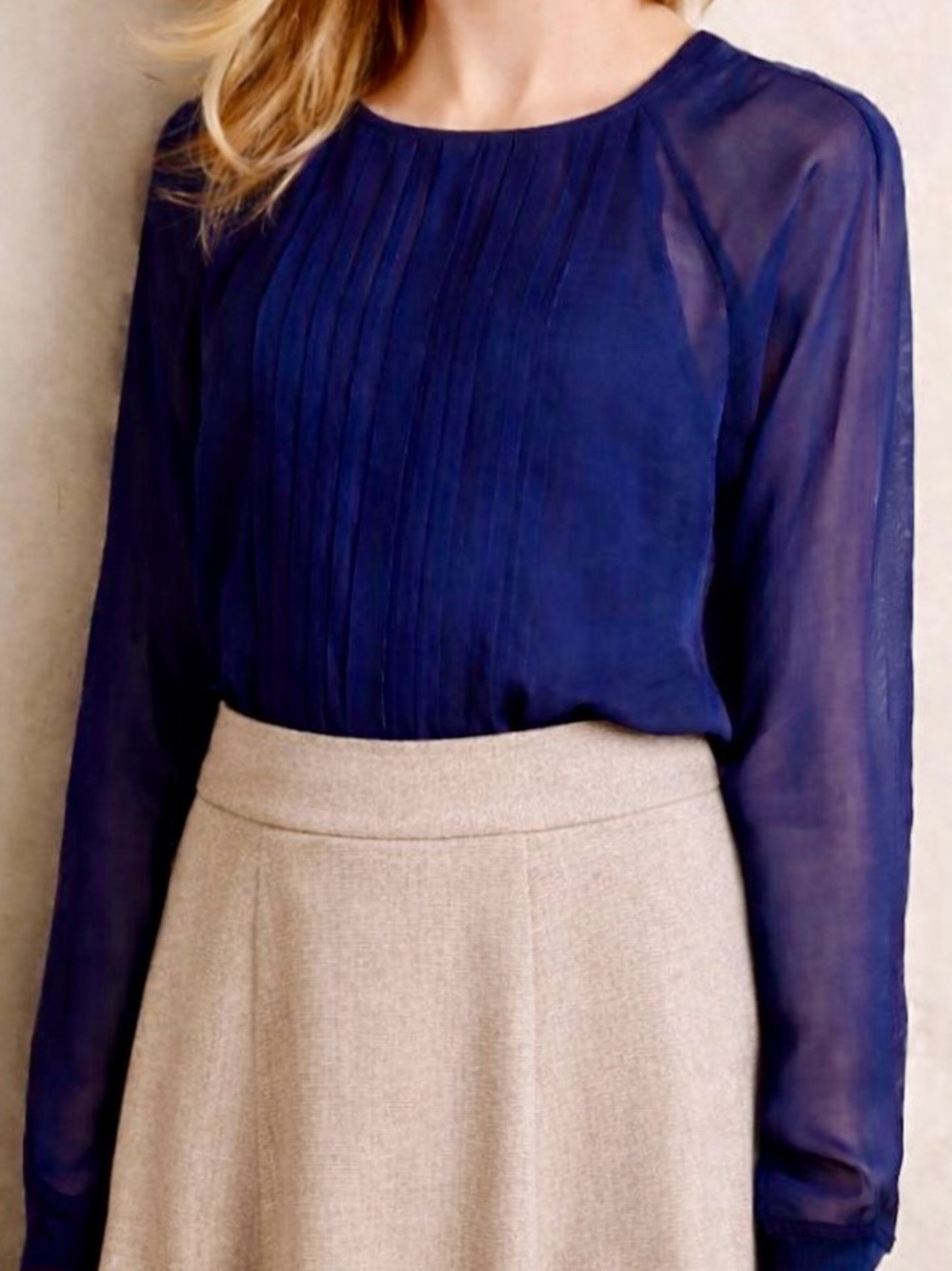 Anthropologie - One Fine Day- Navy Sheer Blouse - Small